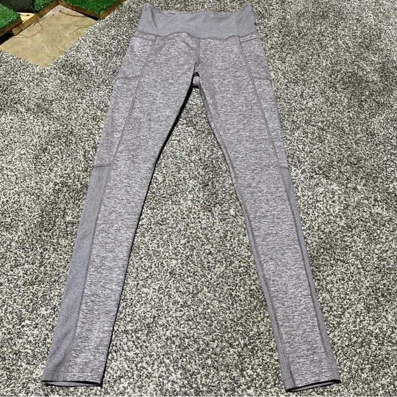 Athleta Exhale Stash Pocket Heel Tight High Rise Gray Purple Leggings M Note - Picture 2 of 13